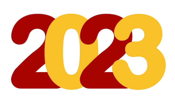 Vector feliz año nuevo 2023 diseño de texto. cartas navideñas, símbolos para tu diseño. folleto de números vectoriales
