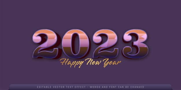 Feliz año nuevo 2023 con efecto de cristal sobre fondo azul.