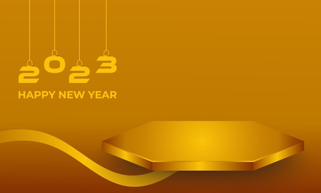 Feliz año nuevo 2023 efecto de texto dorado con fondo