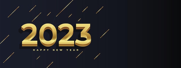 Vector feliz año nuevo 2023 efecto de texto dorado.