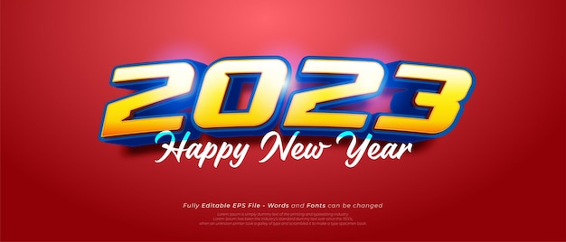 Feliz año nuevo 2023 con efecto de texto estilo de texto 3d editable sobre fondo rojo