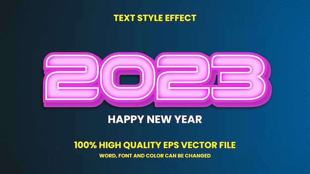 Vector feliz año nuevo 2023 efecto de texto