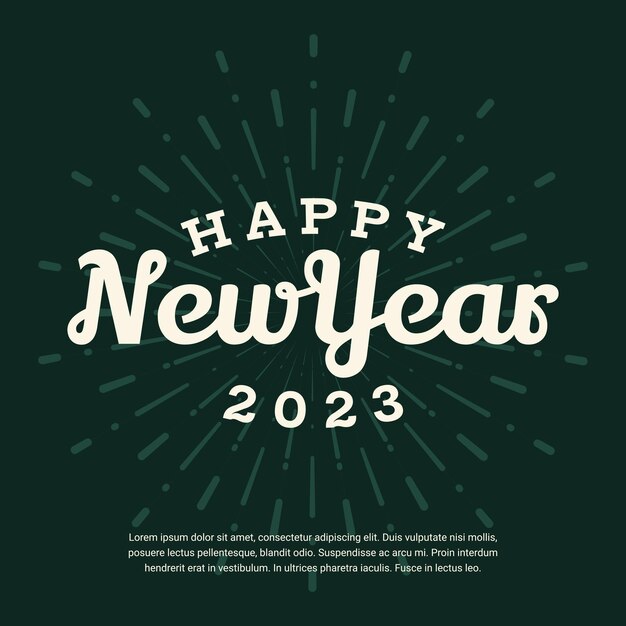 Feliz año nuevo 2023 estilo antiguo con vector de saludo de fuegos artificiales