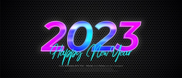 Feliz año nuevo 2023 con estilo neón y estilo de efecto de texto editable