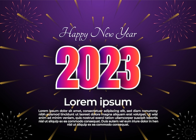 Feliz año nuevo 2023 Felicidades. Número moderno de alta calidad premium con elemento y telón de fondo nocturno.
