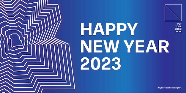 Feliz año nuevo 2023. Felicitaciones de año nuevo con forma abstracta y elegante tema azul papel tapiz le