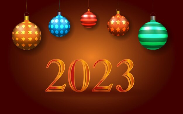 Feliz año nuevo 2023 y feliz navidad, bola de juguete de árbol. Antecedentes