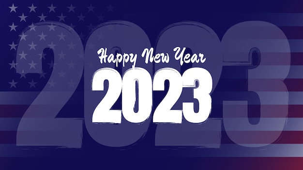 Feliz año nuevo 2023 con fondo de bandera de Estados Unidos Adecuado para carteles, tarjetas de felicitación, etc.