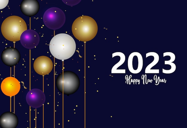 Feliz año nuevo 2023 con fondo de globos de lujo
