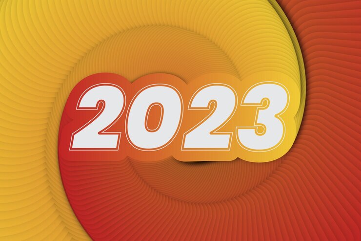 Vector feliz año nuevo 2023 fondo de gradación de color ondulado