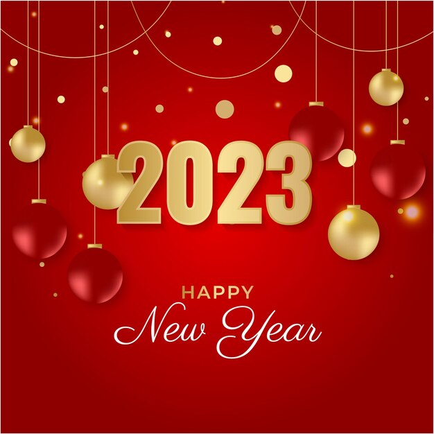 Feliz año nuevo 2023 fondo de tarjeta postal cuadrada para plantilla de redes sociales Plantilla de tarjeta de felicitación de vacaciones de invierno de año nuevo rojo y dorado 2023 Banner de moda minimalista para tarjeta de portada de marca