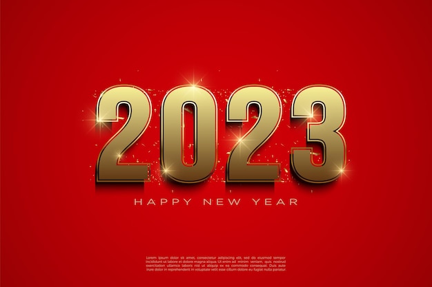 Feliz año nuevo 2023 con hermosos números 3d brillantes.