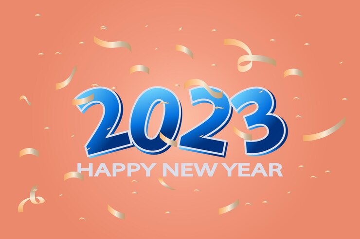 feliz año nuevo 2023, ilustración de texto de diseño creativo, bueno para antecedentes de eventos, tarjeta de felicitación