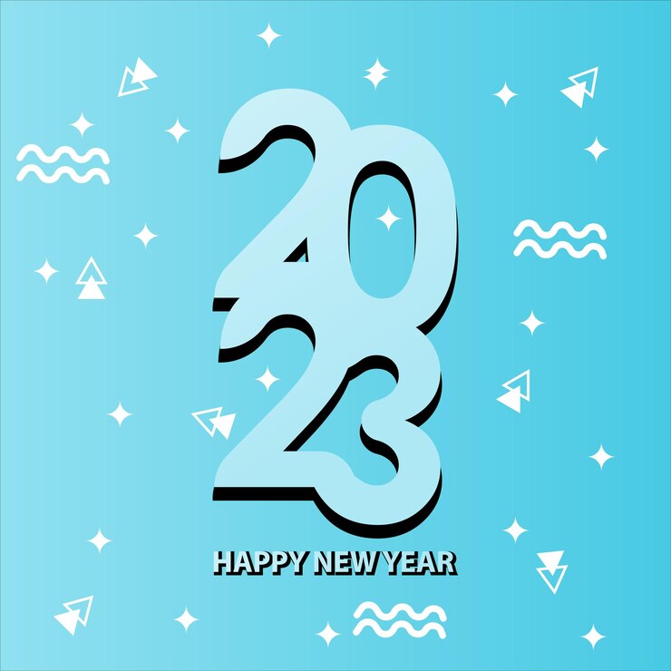 feliz año nuevo 2023, ilustración de texto de diseño creativo, bueno para antecedentes de eventos, tarjeta de felicitación