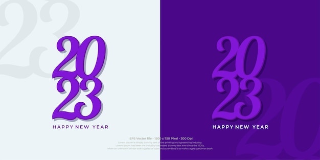 Feliz año nuevo 2023 ilustración de vector de diseño de logotipo púrpura