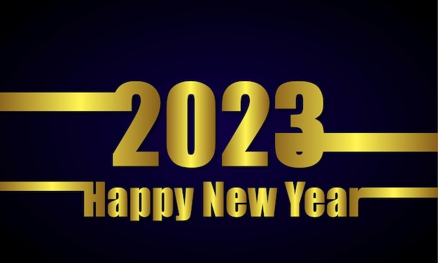 Vector feliz año nuevo 2023 inscripción dorada sobre un fondo azul oscuro diseño para un banner de saludo pos