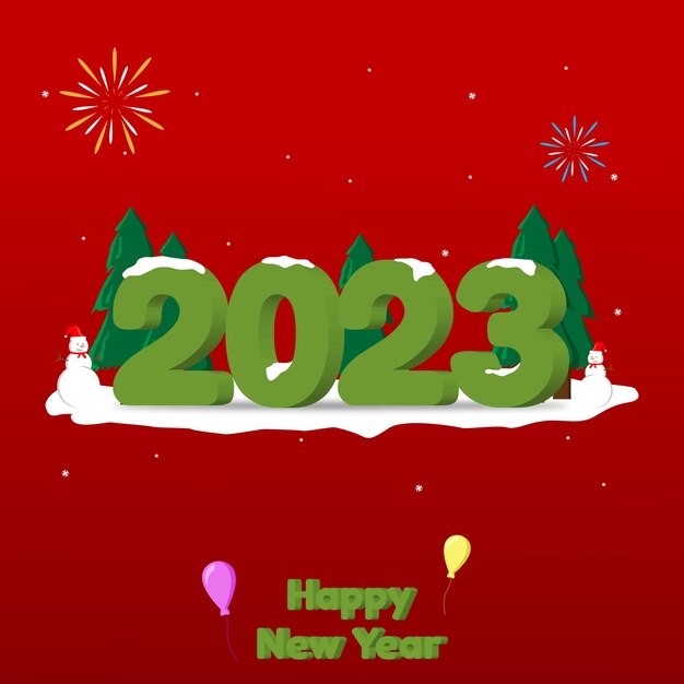 Feliz año nuevo 2023 con nieve de invierno