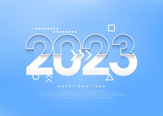 Feliz año nuevo 2023 número 3d en azul y amarillo.