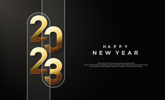 feliz año nuevo 2023 con número dorado