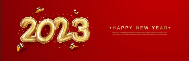 Feliz año nuevo 2023. número de globo realista festivo.