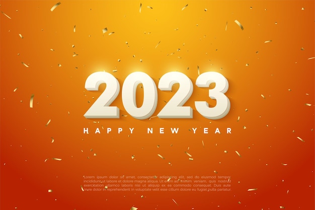 Feliz año nuevo 2023 con números 3d blancos.