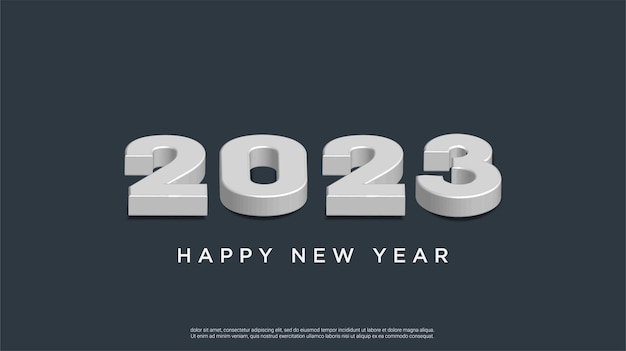 Feliz año nuevo 2023. Números 3D con un fondo horizontal negro.