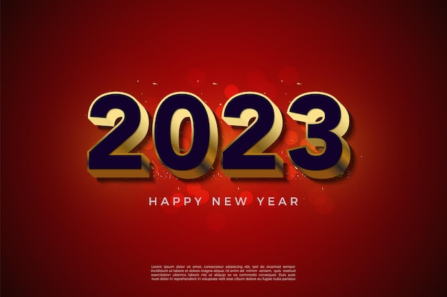 Feliz año nuevo 2023 con números 3d realistas.