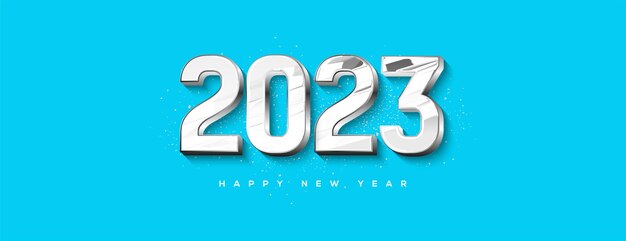 Vector feliz año nuevo 2023 con números blancos en el fondo azul