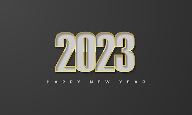 feliz año nuevo 2023 con números dorados en un fondo gris