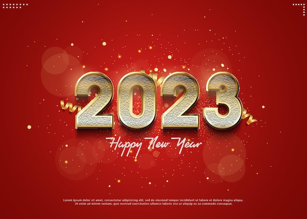 Feliz año nuevo 2023 con números envueltos en purpurina.