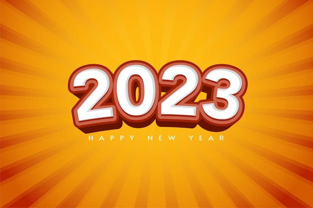 Feliz año nuevo 2023 con números en negrita sobre fondo naranja