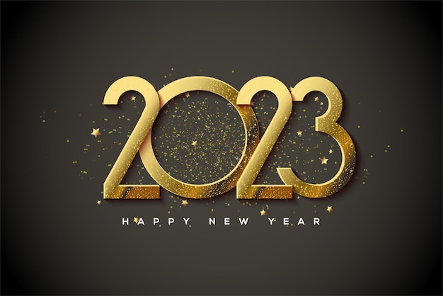 feliz año nuevo 2023 con números de oro apilados