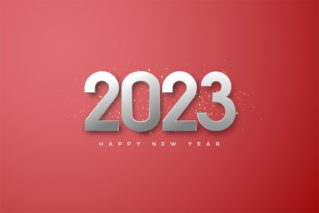 Feliz año nuevo 2023 con números plateados en 3d