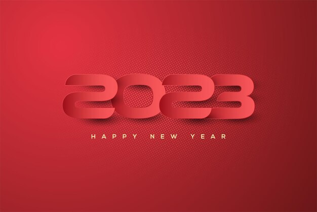 Feliz año nuevo 2023 con números rojos cortados en papel