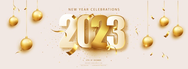 Feliz año nuevo 2023 números sobre un fondo blanco Diseño de tarjetas de felicitación de vacaciones