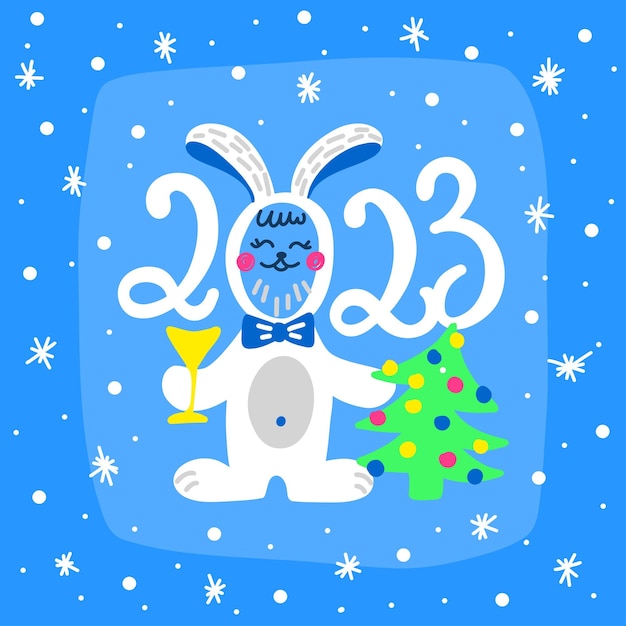 Feliz año nuevo 2023 Una pancarta con un conejo bebé de dibujos animados Año Nuevo chino
