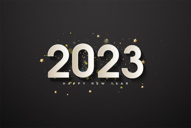 Feliz año nuevo 2023 papel 3d cortado con fondo negro