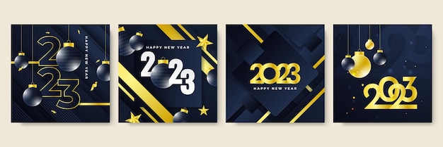 Vector feliz año nuevo 2023 plantilla de redes sociales y diseño de tarjetas de felicitación