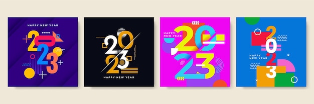 Vector feliz año nuevo 2023 plantilla de redes sociales y diseño de tarjetas de felicitación