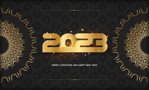 Feliz año nuevo 2023 postal festiva Patrón dorado sobre negro