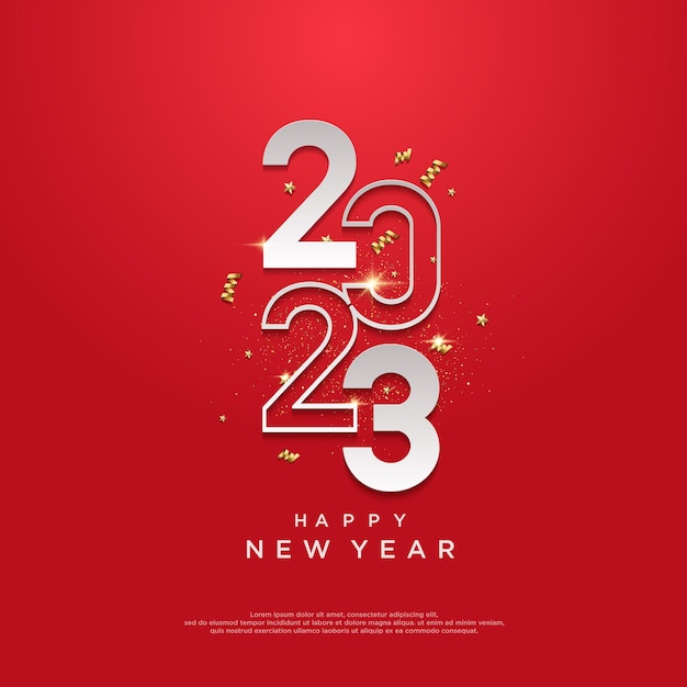 feliz año nuevo 2023 sobre fondo rojo