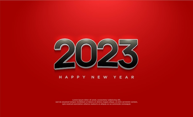 feliz año nuevo 2023 sobre fondo rojo