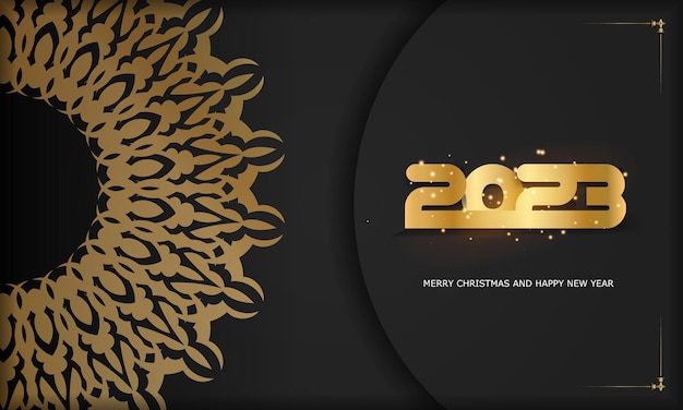 Vector feliz año nuevo 2023 tarjeta de felicitación color negro y dorado