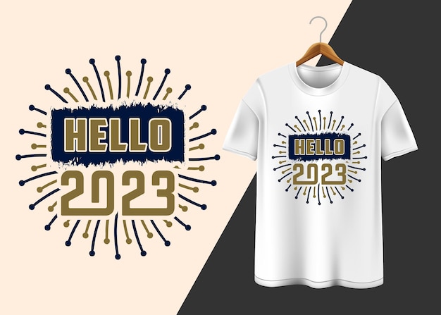 Vector feliz año nuevo 2023 tipografía diseño de camiseta