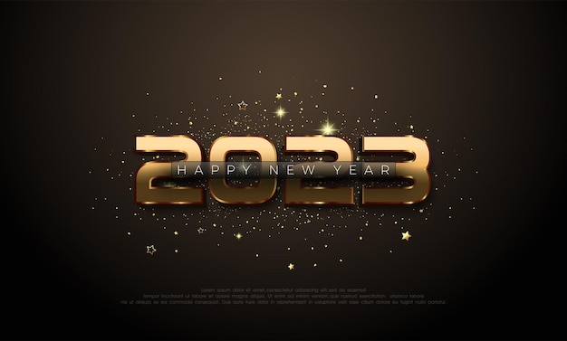 Feliz año nuevo 2023 vector de diseño de flayer de cartel dorado de lujo