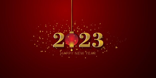 Feliz año nuevo 2023 vector fondo rojo oscuro con números de linterna china