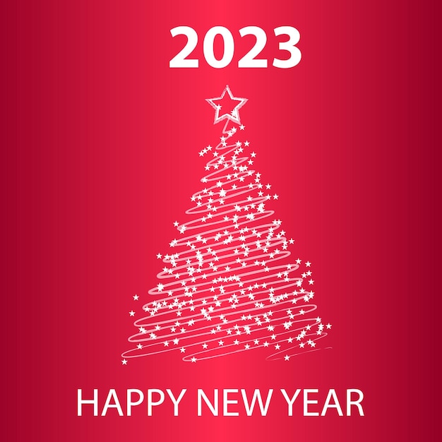 Feliz año nuevo 2023, vectorial. Postal Feliz Año Nuevo 2023 sobre un fondo rojo.