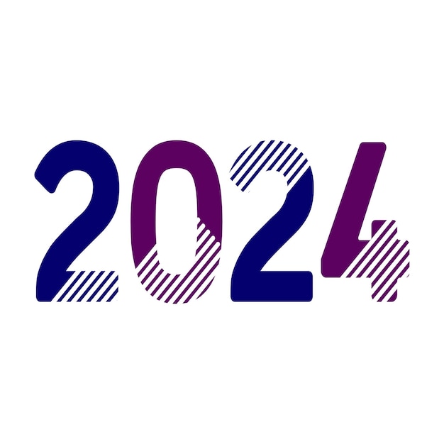 Vector feliz año nuevo 2024 abstracto de vacaciones diseño gráfico azul y púrpura ilustración del símbolo del logotipo vectorial