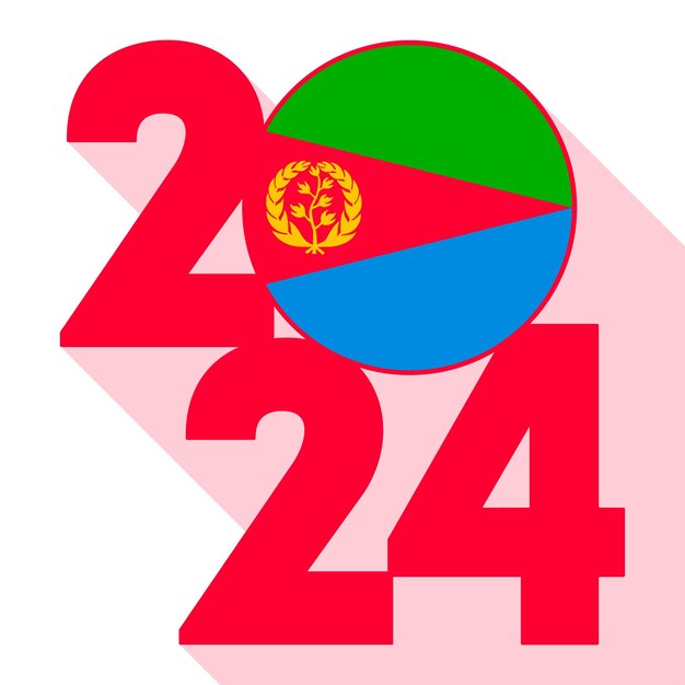 Feliz año nuevo 2024 bandera de sombra larga con bandera de Eritrea dentro de la ilustración vectorial