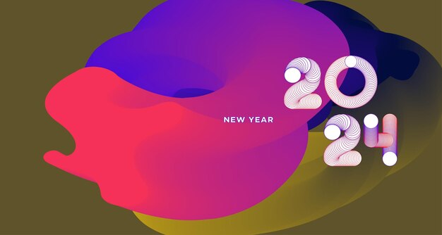 Feliz año nuevo 2024 Banner de tarjeta de felicitación colorida para redes sociales Diseño de fondo fluido abstracto vectorial